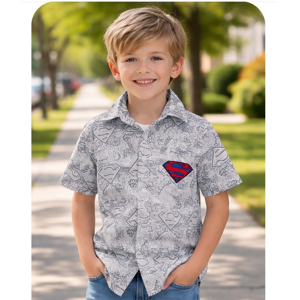 Superman Kids Button Down Shirt Size 7 Comic Book Print 4WB6533B DC comics